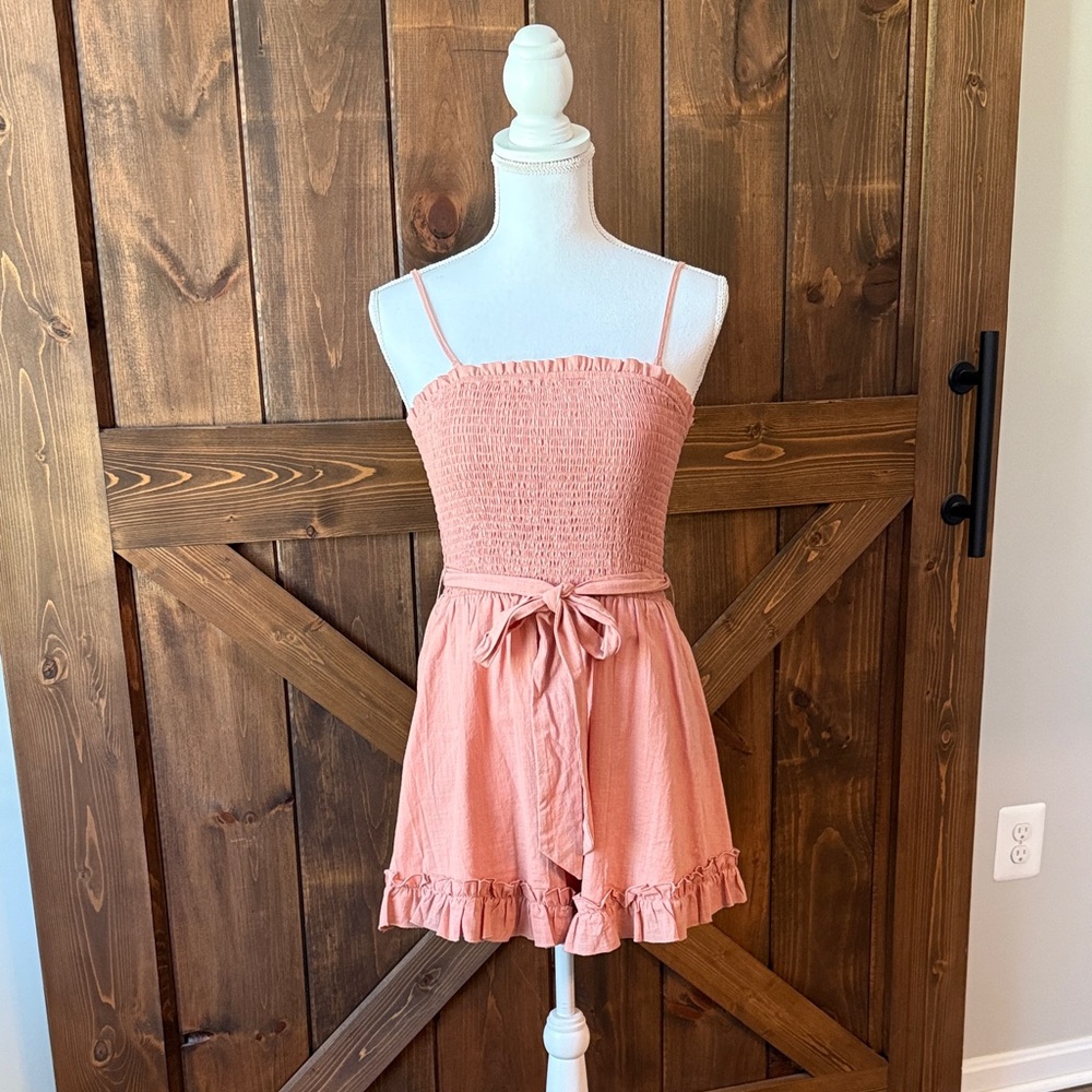 Pink Smocked Sundress with Ruffle Hem